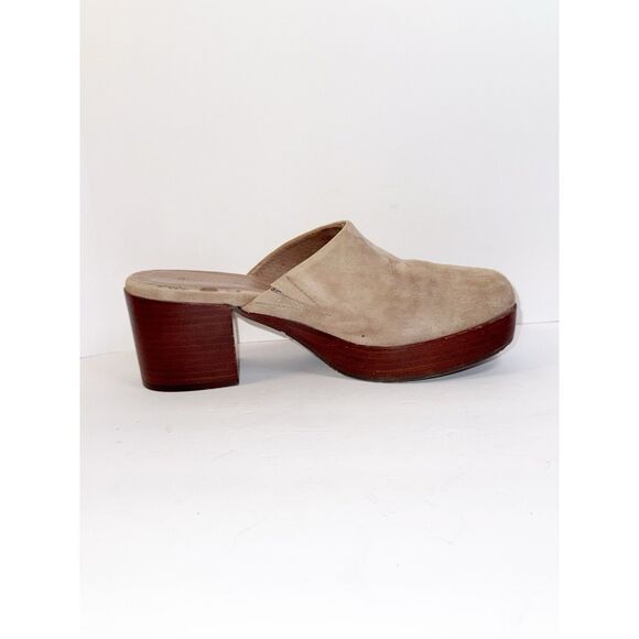 Chocolat Blu Chunky Heels Slip On Platform Mule Suede Leather Beige Wood Y2K 8.5 - Picture 11 of 16